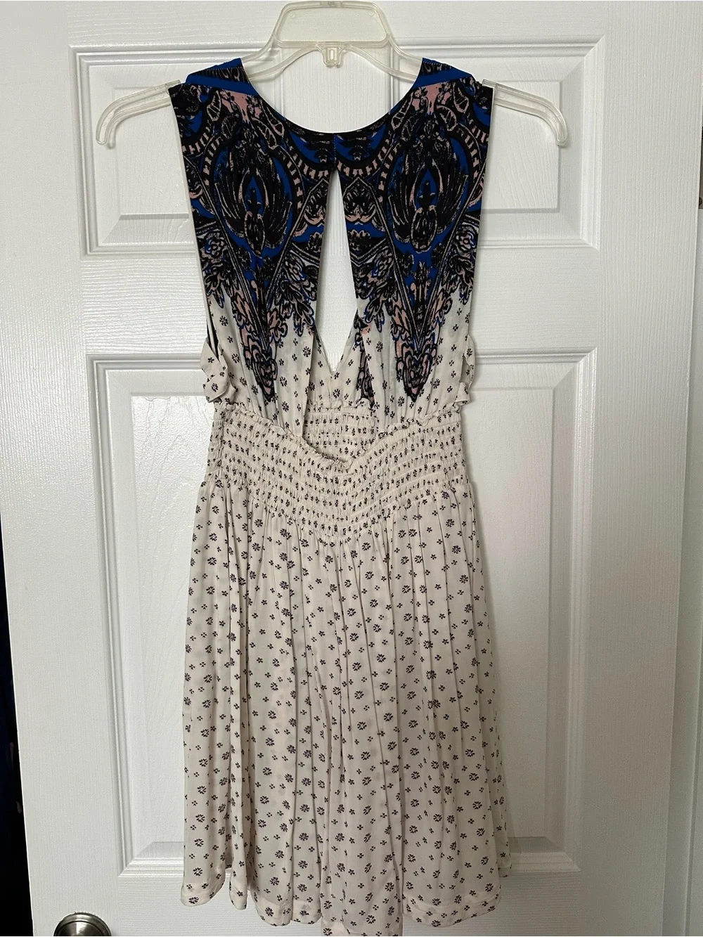NWOT size Medium Free People Cream Midi Dress with Blue & Black Printed - Picture 3 of 7